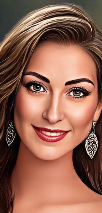 Digital portrait artwork of a woman with earrings and long hair.