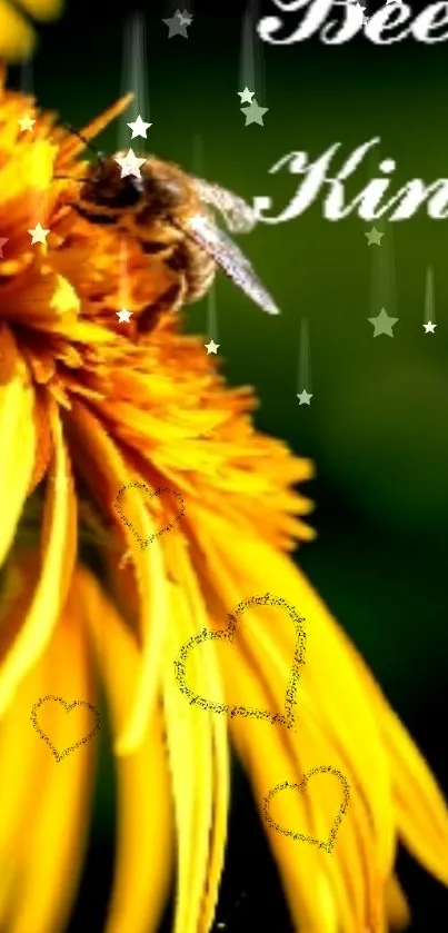 Bee Kind wallpaper with bee on yellow flower.