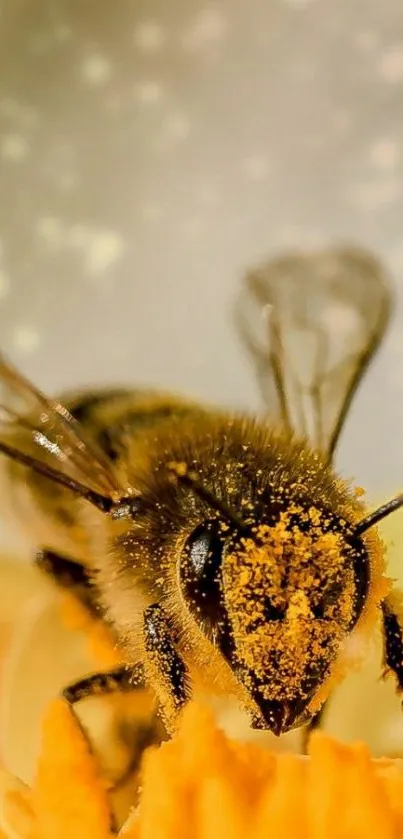 Close-up of bee on orange flower, showcasing pollination.