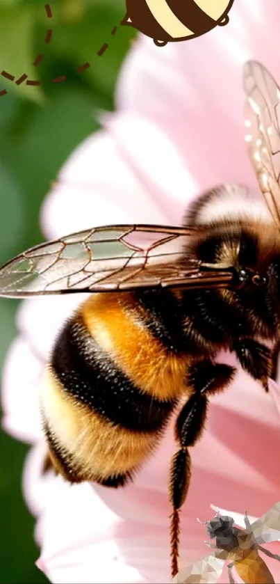 Honeybee on a pink flower with nature background.