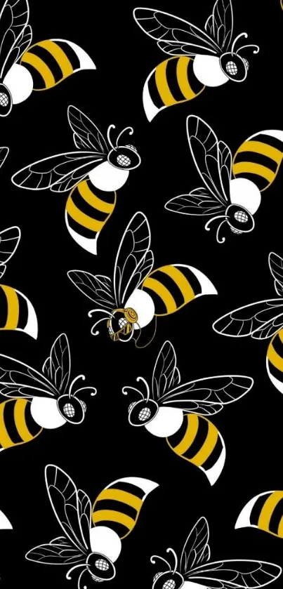 Bee pattern wallpaper with black background.