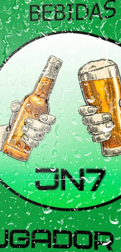 Beer cheers wallpaper with green background.