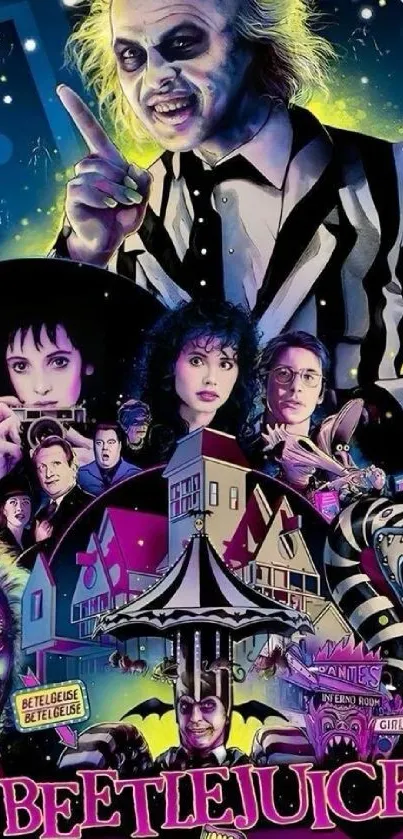 Vibrant Beetlejuice-themed movie artwork.