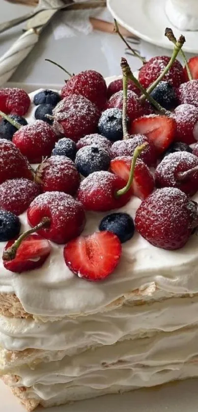 Layered cake with cream and berries, a delicious dessert wallpaper.