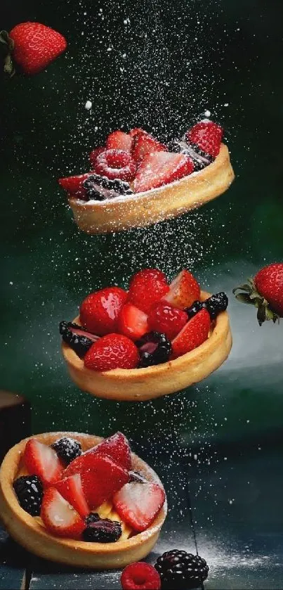 Floating berry tartlets with sugar dusting.