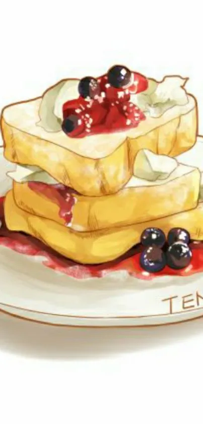 Artistic image of berry-topped toast on a plate.