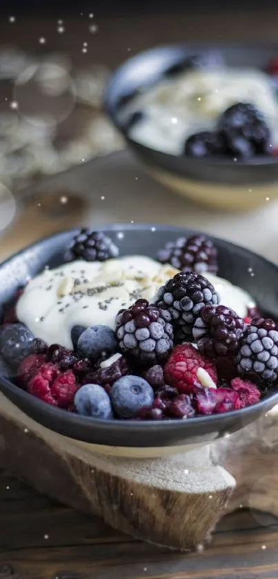 A vibrant bowl of yogurt topped with fresh berries, perfect as a mobile wallpaper.