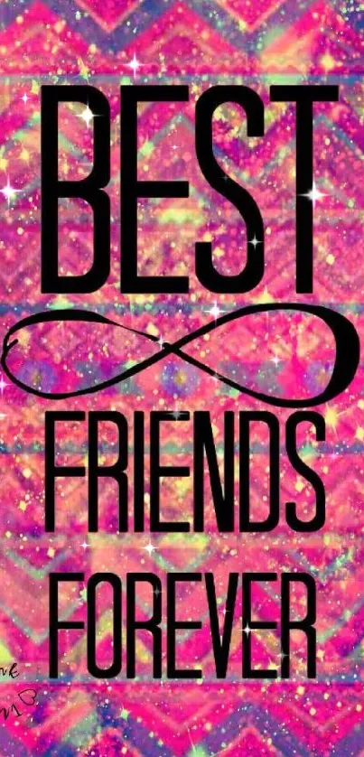 Best Friends Forever wallpaper with pink glitter and infinity symbol design.