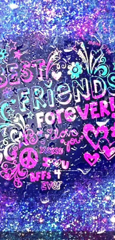 Bright Best Friends Forever mobile wallpaper with colorful designs and text.