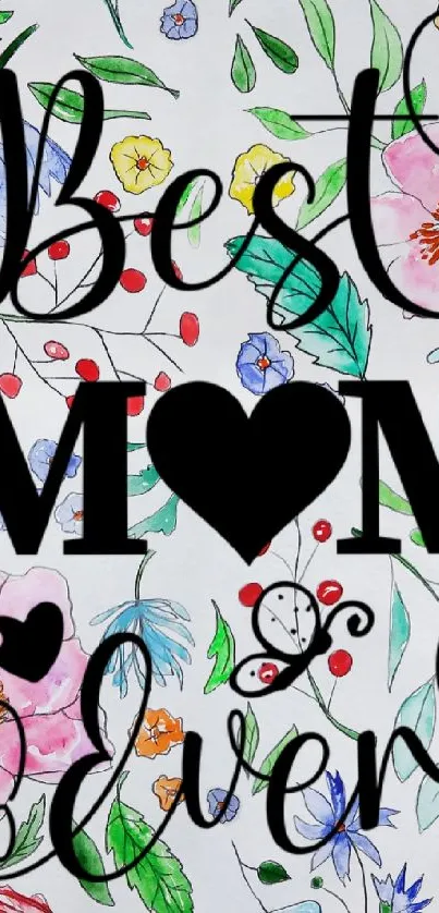 Best Mom Ever floral watercolor wallpaper with calligraphy.