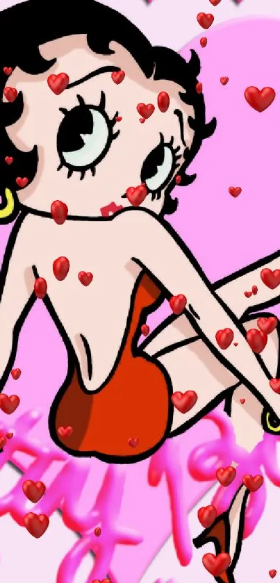 Lively Betty Boop wallpaper with pink heart and vibrant colors.