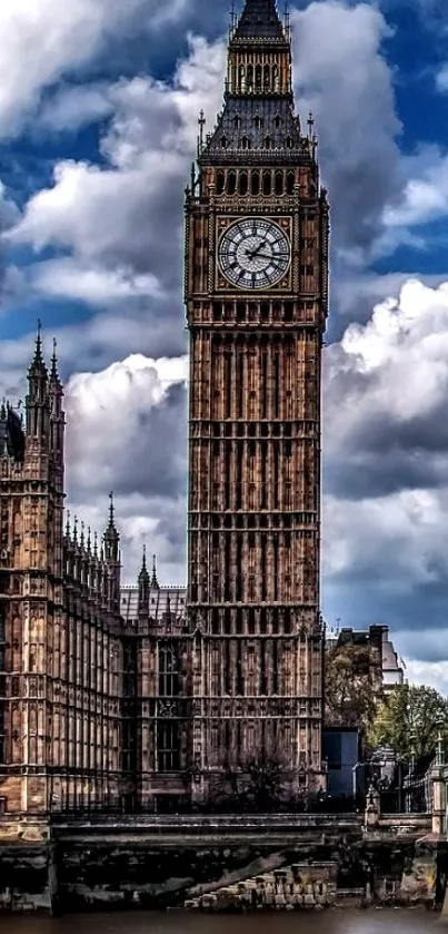 Big Ben stands tall against a dramatic cloudy sky.