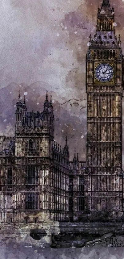 Artistic watercolor image of Big Ben in London, stylish and iconic.