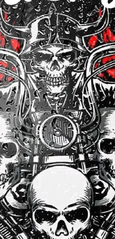 Edgy biker skull art with red accents, perfect phone wallpaper.