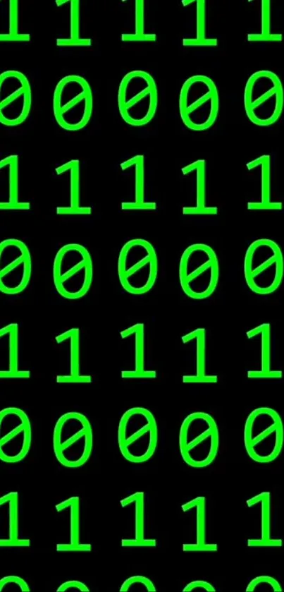 Binary code wallpaper with green digits on a black background.