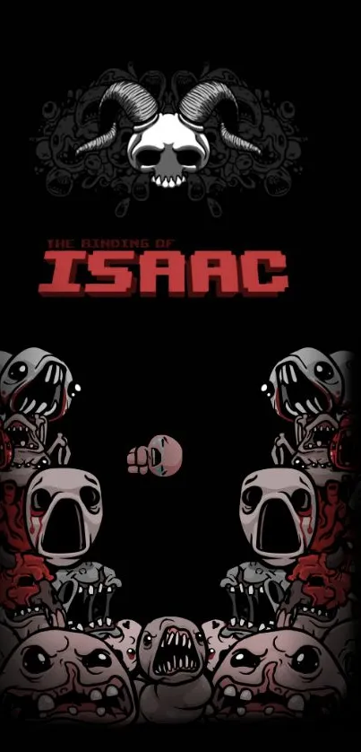 Dark, artistic wallpaper featuring The Binding of Isaac game elements.