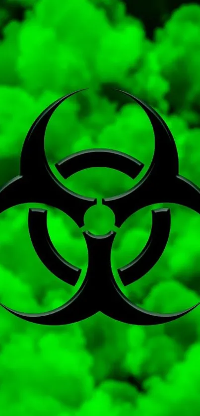 Biohazard symbol on neon green background wallpaper.