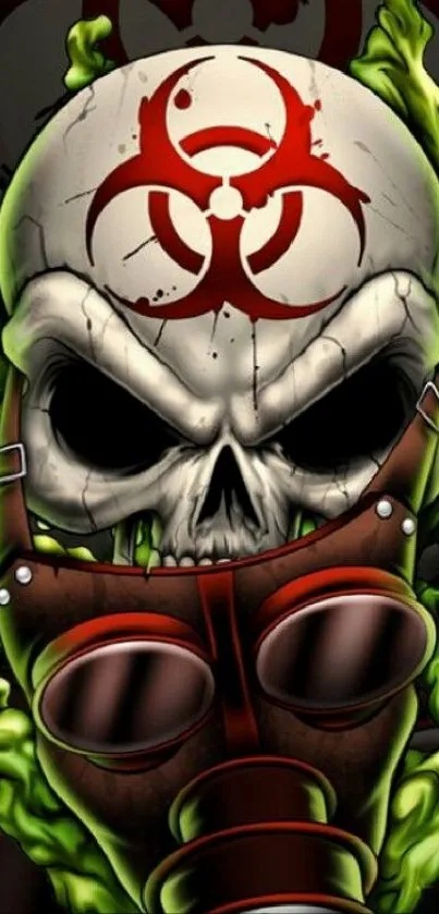 Biohazard skull with vibrant green design on mobile wallpaper.