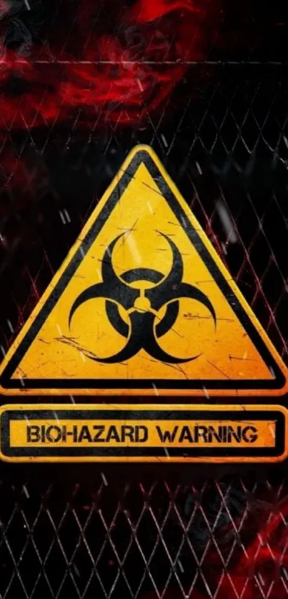 Biohazard warning symbol on dark background with red accents.