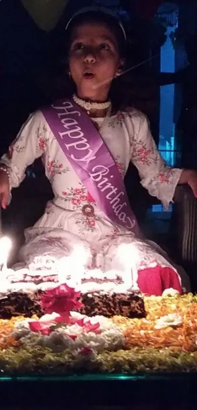 Kids celebrating birthday with cake and candles.