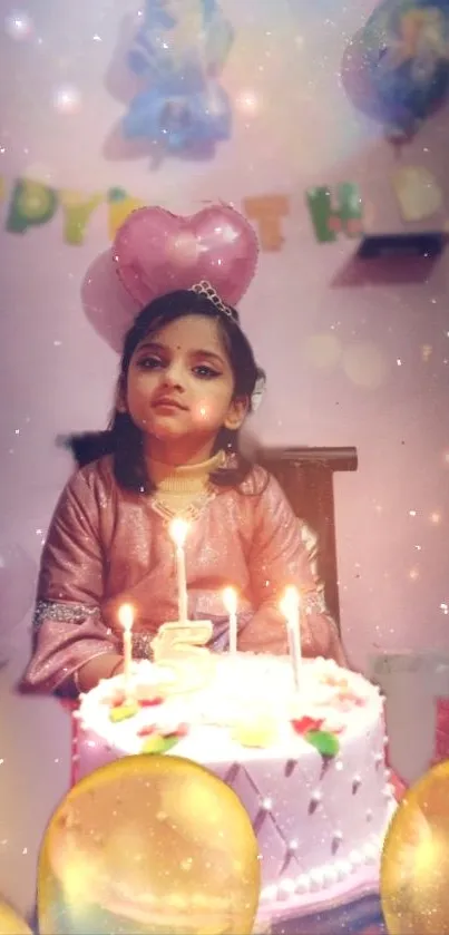 Little girl with cake at birthday party.