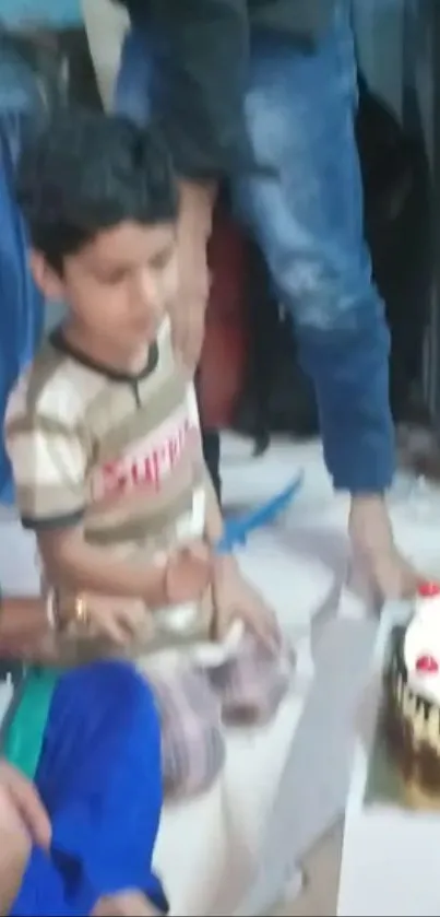 Child celebrating birthday beside a cake.