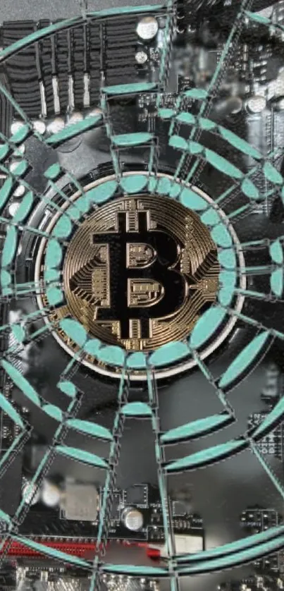 Bitcoin circuit with shattered glass effect.