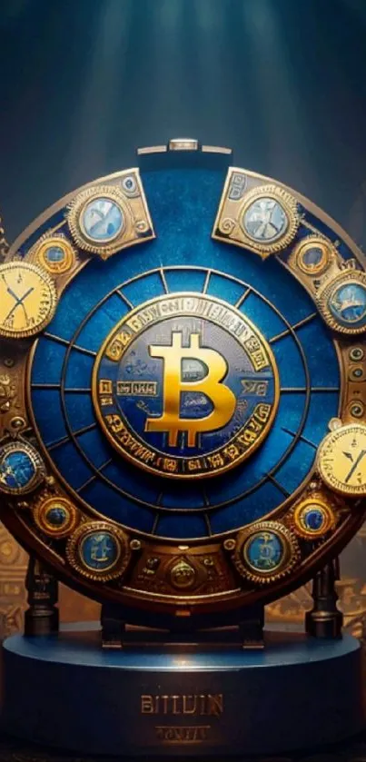 Artistic clock with Bitcoin theme on mobile wallpaper.