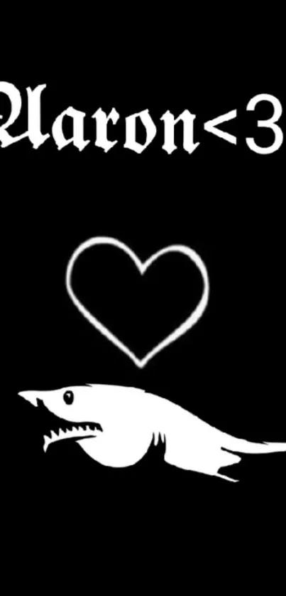 Black and white wallpaper with shark and heart design.