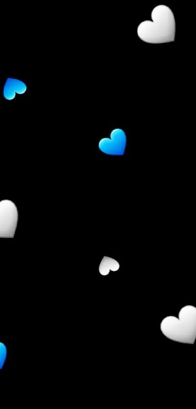 Black background with blue and white heart patterns.