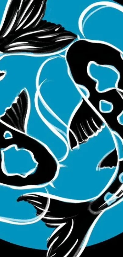 Black and blue koi fish wallpaper design.