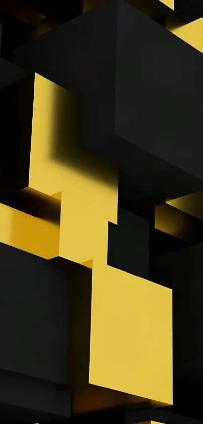 3D black and gold abstract block wallpaper for mobile.