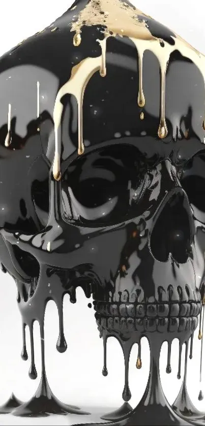 Black skull with golden drips mobile wallpaper.