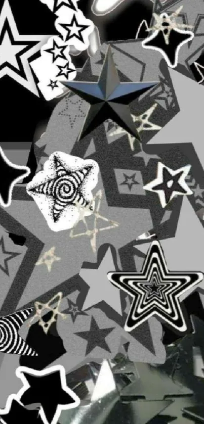 Black and grey star-themed wallpaper with abstract patterns.