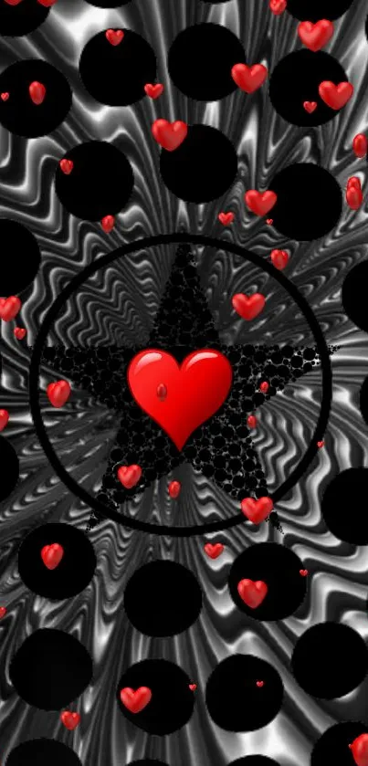 Black background with red hearts pattern wallpaper.