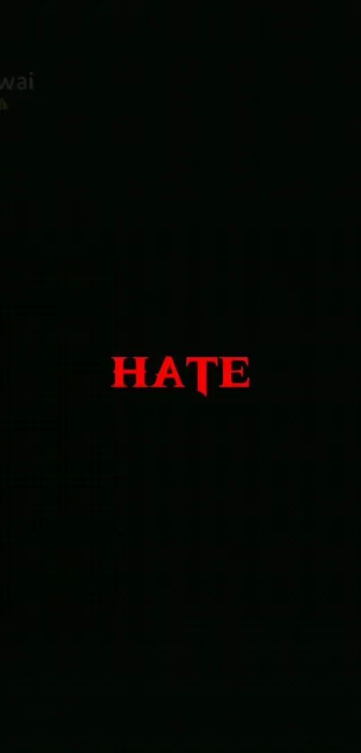 Minimalist mobile wallpaper with red 'Hate' text on a black background.