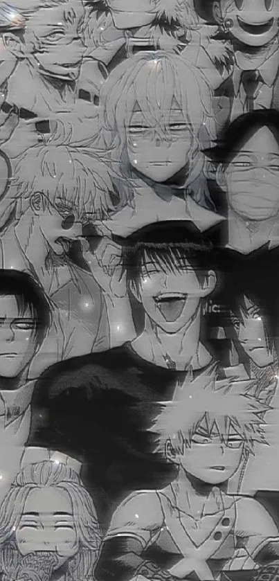 Black and white anime character collage wallpaper.