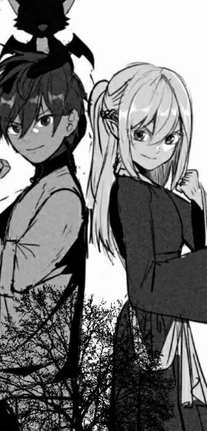 Black and white anime duo with stylish design.