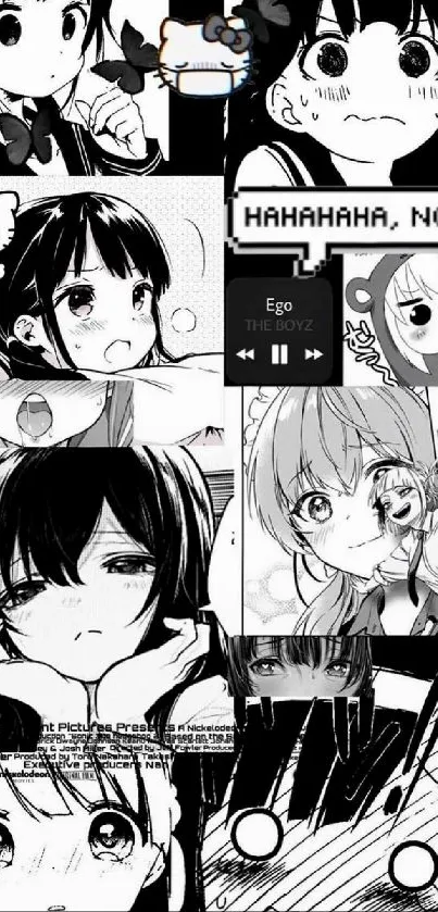 Black and white anime character collage wallpaper.