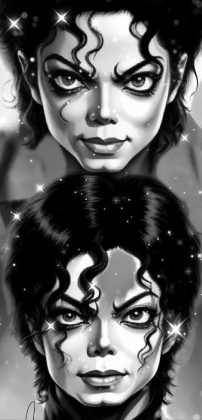 Artistic black and white portrait with intense expressions.