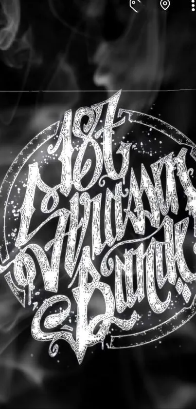 Artistic black and white graffiti-style wallpaper with intricate typography.