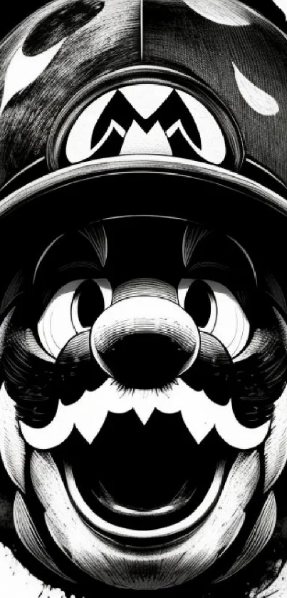 Black and white cartoon art with bold, expressive lines and splatter effects.