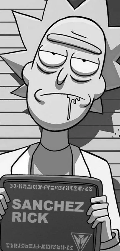 Grayscale cartoon character portrait with bold outlines.