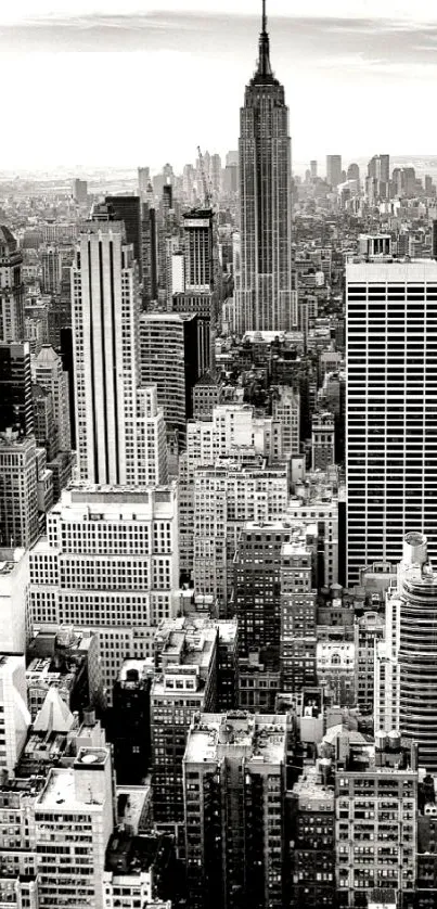 Black and white cityscape with skyscrapers.