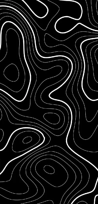 Black and white contour lines wallpaper with abstract design.