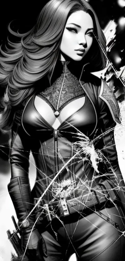 Monochrome artistic wallpaper with stylish femme fatale character.