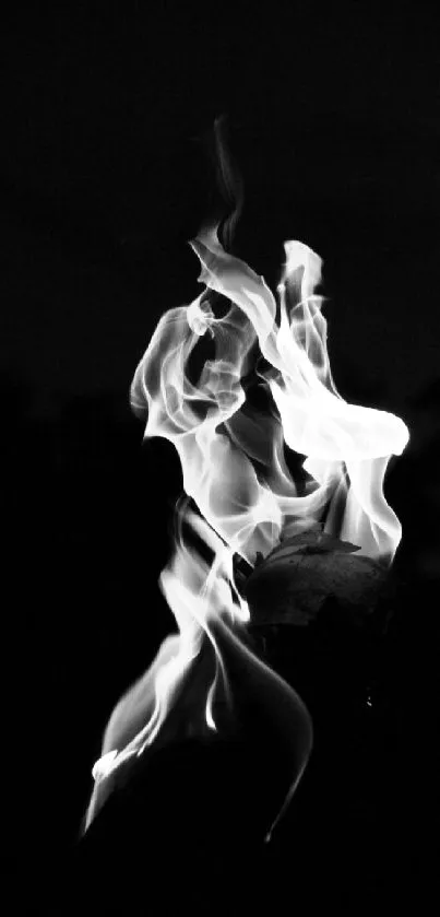 Artistic black and white flames on dark background wallpaper.