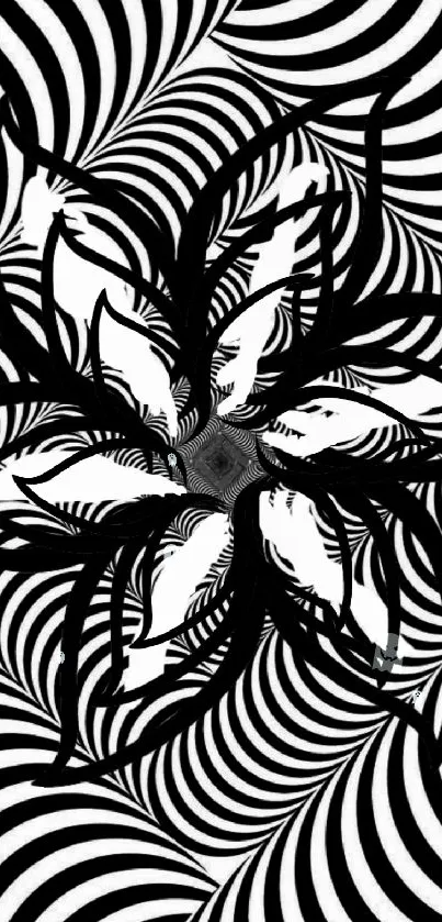 Black and white floral abstract wallpaper with bold patterns.