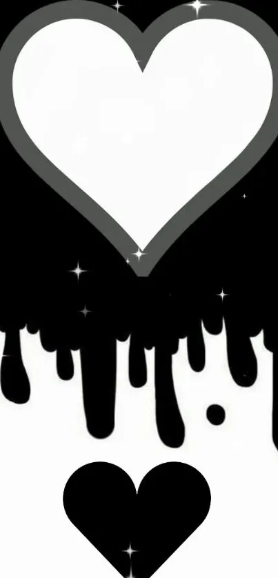 Black and white heart design with dripping effect.