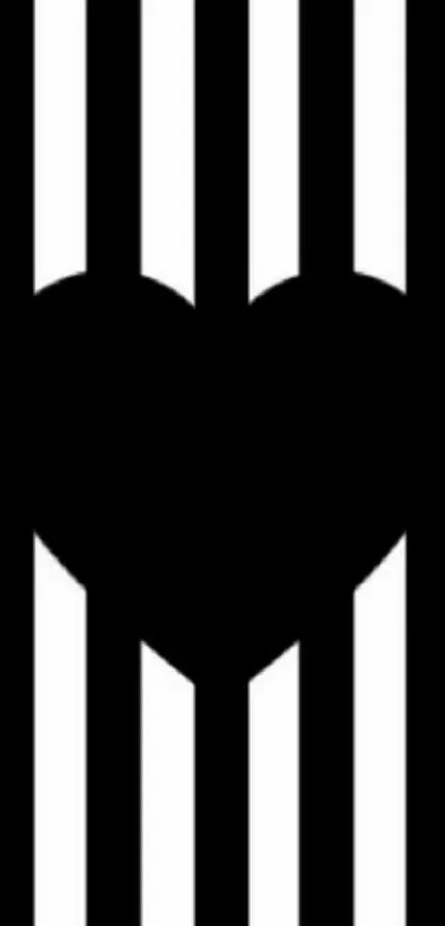 Black and white striped wallpaper with heart design.